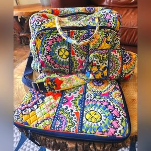 Vintage Vera Bradley Rio Duffle Weekender, Laptop Sleeve, Makeup Bag Travel Set
